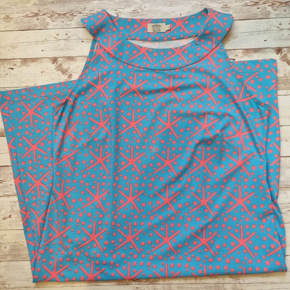 Katherine Way Blue Sleeveless Coral Starfish Dress small